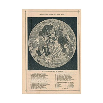 Image of Wee Blue Coo Map Illustrated Antique Telescopic Moon Picture Wall Art Print