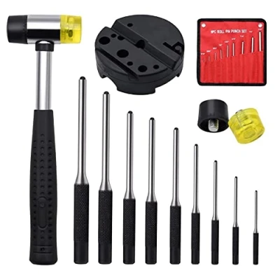 Image of SVRITE Roll Pin Punch Set with Storage Pouch,Smithing Removing Repair Tools,with Bench Block Punches and Hammer