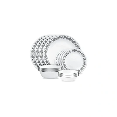 Image of Corelle Cusco 16pc, Service for 4, Dinnerware Set, 8 Plates Bowls, Chip &amp; Break Resistant, Dinner and Corelleware Plates, White