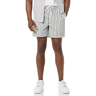 Image of Amazon Essentials Men&#039;s 6 Inch Inseam Drawstring Shorts, Green Pink Vertical Stripes, XL