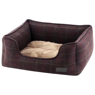 Image of House of Paws Berry Tweed and Faux Fur Small Dog Bed Machine Washable, Non Slip Base Removable Cushion