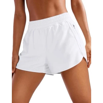 Image of CRZ YOGA Women&#039;s High Waist Running Shorts 3&#039;&#039; Mesh Liner Quick Dry Athletic Gym Workout with Zipper Pocket White 14
