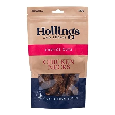 Image of Hollings Chicken Necks Dog Treats, 100% Natural Air Dried Chew Treats for Adult Dogs, Grain Free and High in Protein (120g)