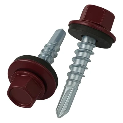 Image of 4.8 mm x 25 Roofing Screws, Hex Head Self drilling Color (RAL 3005 Wine Red) Roof Screws With EPDM Sealed Washer, Rust Proof Zinc Plated Hardened Coarse Threads Screw for Outdoor Use (50 pcs)