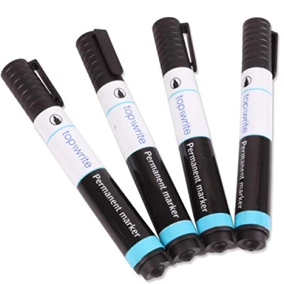 Image of Thick Bullet Nib Black Permanent Marker Pens Office Writing Stationery (Pack Of 4)