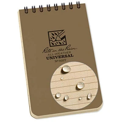 Image of Rite in the Rain Waterproof Paper Universal Pocket Top Wire Bound Spiral Notebook Tan 100 Pages 50 Sheets Imperial &amp; Metric Ruler 3 x 5 Inch