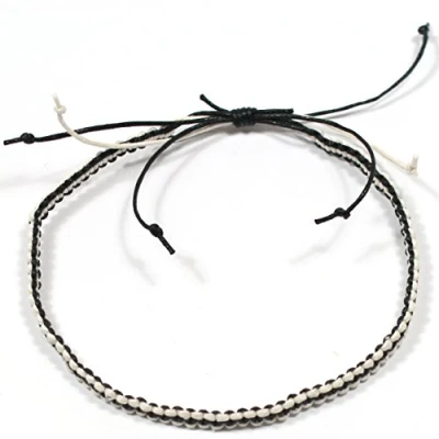 Image of Mens Tribal Surfer Handmade Cotton Macrame Adjustable Anklet in 7 Colours (Black and Ivory)