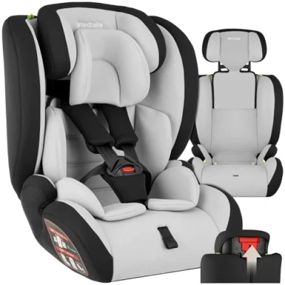 Image of tectake® Child Car Seat with i Size Approval &amp; Side Impact Protection, Booster 5 Point Harness, Adjustable Headrest Washable Cover, Baby Toddler for 76 150 cm Tall Light Grey