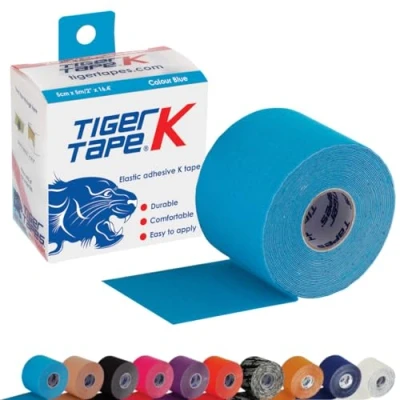 Image of TIGERTAPES Tiger K Tape Blue (5cm x 5m) Kinesiology Uncut Roll Elastic Therapeutic Muscle Support for Exercise, Sports &amp; Injury Recovery Water Resistant, Hypoallergenic