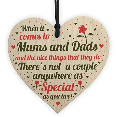 Image of RED OCEAN MUM And DAD Gift For Birthday Christmas Wooden Heart Thank You Keepsake Plaque Sign