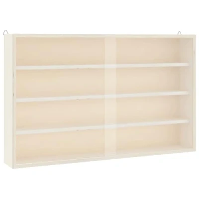 Image of vidaXL Wall Display Cabinet with Doors Brown Plywood Mounted Transparent PET Doors, 4 Shelves Ideal for Living Room, Bedroom, Dining Room Modern Design 60x8.5x37 cm