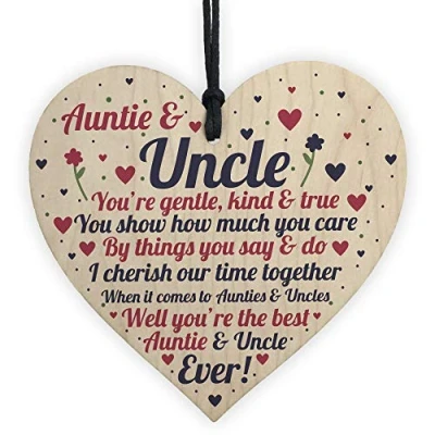 Image of RED OCEAN Auntie And Uncle Plaque Wooden Heart Quirky Gifts For Keepsake Sign Joint