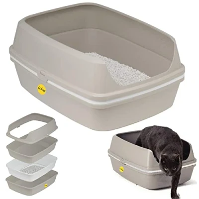 Image of Cat CENTRE Scoopless Large Grey Open Litter Tray High Sided Rim 50cm Kitten Pet Sifting Toilet Plastic Loo Pan Box Anti Spillage Portable Easy Cleaning No Spilling Collection