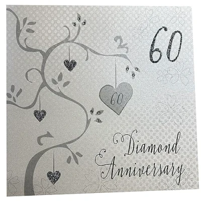 Image of white cotton cards Diamond Wedding, Handmade 60th Card (Anniversary Tree, Code AB60),16cm x 16cm