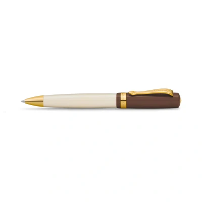 Image of Kaweco STUDENT Ball Pen 20&#039;s Jazz I Retractable Ballpoint in Classic Design with Standard G2 Refills Acrylic 13cm Brown &amp; Creme Golden Details