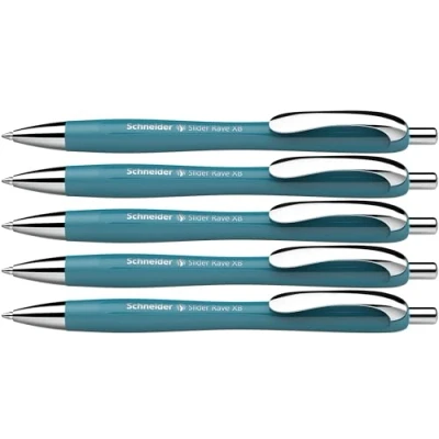 Image of Schneider Slider Rave XB 132513 Ballpoint Pen (Limited Special Edition in Teal, Made Germany) Pack of 5 Ink Colour: Blue