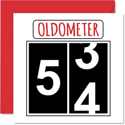 Image of Fun 54th Birthday Cards for Men Woman Oldometer Happy Card Dad Mum Grandad Nanny Grandma Uncle Auntie Cousin Friend, 145mm x Greeting Cards,
