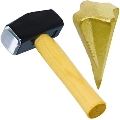 Image of SPARES2GO Log Splitter Hammer Kit (4lb / 2kg Hickory Lump Club Sledge + Wood Splitting Maul Wedge)