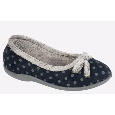 Image of Sleepers Womens Louise Polka Dot Memory Foam Bow Slippers Navy 4 UK
