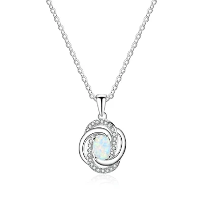 Image of KristLand 925 Sterling Silver Gold Plated Opal Necklace with Cubic Zirconia Stone Party Birthday Gifts for Women Ladies