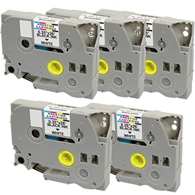 Image of 5x Compatible Label Tapes TZ 221 TZe Black on White 9mm x 8m for Brother P Touch PT 1000 1005 1010 3600 9600 D200 D210 D210VP D600VP E100 E300VP E550WVP H101C H101GB H105 H110 H300 H500 P700 P750W