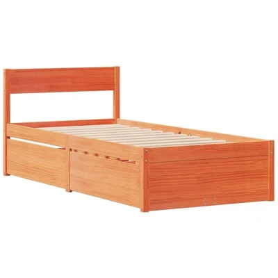Image of vidaXL Bed Frame without Mattress Wax Brown 75x190 cm Small Single Solid Wood Pine