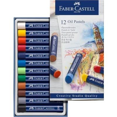 Image of Faber Castell Creative Studio Oil Pastels, Multicoloured, Cardboard Wallet Of 12, For Art, Craft, Drawing, Sketching, Home, School, University, Colouring