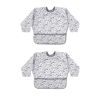 Image of Nibble &amp; Roar ®️ Baby Weaning Bib with Sleeves Waterproof Bibs 6 24 Months, Lead Weaning, Coverall for Feeding, Long sleeve Washable Stain Resistant (DalmatianTWIN PACK)