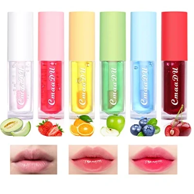 Image of Mrettick Hydrating Lip Glow Oil 6 Pack Moisturizing Balm Fruit Flavored Gloss Set Care Kit