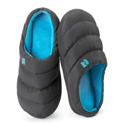 Image of RockDove Men&#039;s Campground Memory Foam Down Slipper, Size 10/11 UK Men, Dark Gray and Blue