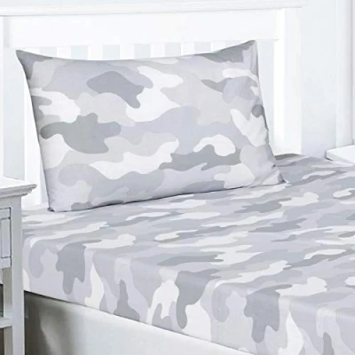 Image of Price Right Home Army Camouflage Grey Kids/Teens Bedroom Range Duvet Cover Set, Fitted Sheet Set &amp; Curtains Available (Single Set)