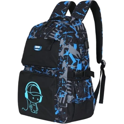 Image of LOVEVO Luminous School Backpack Boys Anime Music Casual Bags with USB Charging Port for &amp; Girls, Durable Water Resistant Travel, Sports, Backpack, 47x31x22cm (Music)