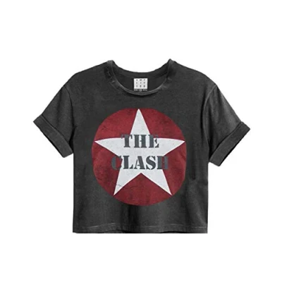 Image of Amplified The Clash Logo Charcoal Women&#039;s Ladies Cropped Tee T Shirt