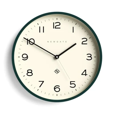 Image of NEWGATE® Echo Number Three Modern Wall Clock Clocks Round Kitchen for Living Room Office Contemporary Case Minimalist Dial Eden Green
