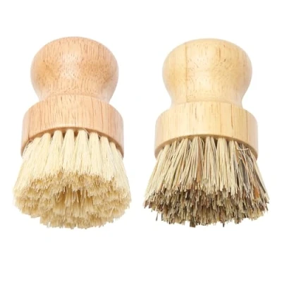 Image of Rumyve 2Pcs Wood Dish Brushes,Kitchen Cleaning Scrubbing Brushes,Soft Plant Fibre Bristle Wooden Brush Set for Home Kitchen Washing Dishes Pots Pans Sink