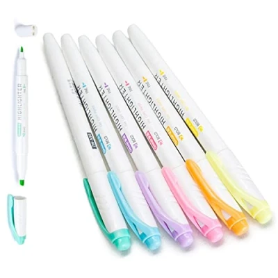 Image of Highlighters, Dual Tip Assorted Colours Highlighter Pens with Chisel Tip, Long lasting, Ideal for School and Office, No Bleed Dry Fast Easy to Hold, Bullet Journal, Bible, Notes, 6 Pack