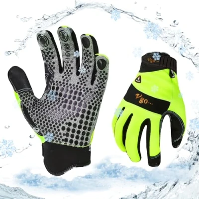 Image of Vgo... 0℃/32F Winter Synthetic Leather Work Gloves, Cold Weather Waterproof Safety Gloves,Cold Storage or Freezer Use, warm polar fleece Lining 1Pair SL7895FLWP(Green,L)