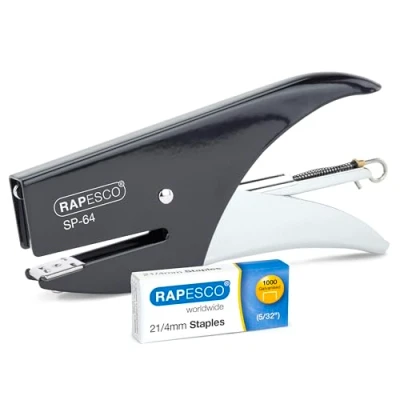 Image of Rapesco 1267 SP 64 Stapling Plier and 1000 Type 21/4mm Staples, 12 Sheet Capacity, Black