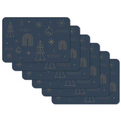 Image of Venilia Happy Holidays Place Mats Midnight Blue Christmas Set of 6, 45 cm x 30 Washable Table Protector Dirt and Water Repellent Food Safe