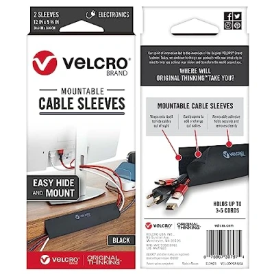 Image of VELCRO Brand Mountable Cable Sleeves Roll Tidy Perfect Desk Organiser for Management 30cm x 14.6cm Black