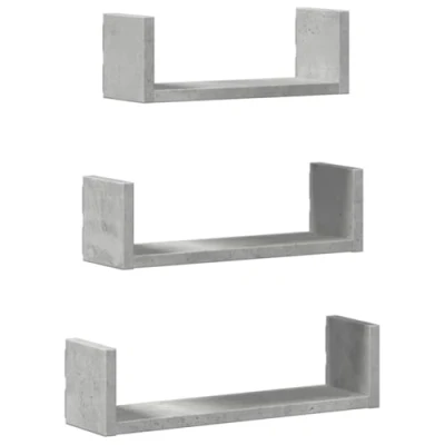 Image of vidaXL 3X Wall Display Shelf Chipboard Floating Hanging Rack Home Office Storage Unit Living Room Furniture Concrete Grey
