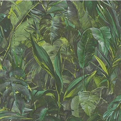 Image of Tropical Palm Leaf Wallpaper Jungle Green Vinyl Paste The Wall