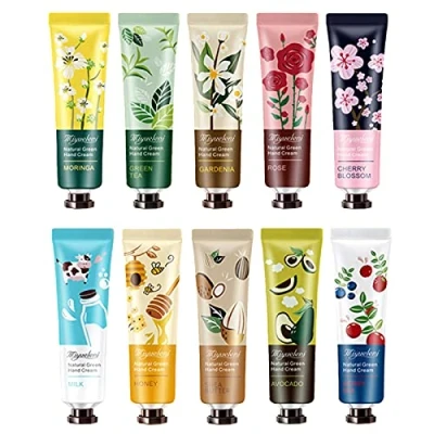 Image of CkFyahp 10 Pack Hand Cream Gift Set, Plant Fragrance Cream, Moisturizing Care Lotion Set for Dry Hands with Natural Aloe And Vitamin E Men Women Travel Size