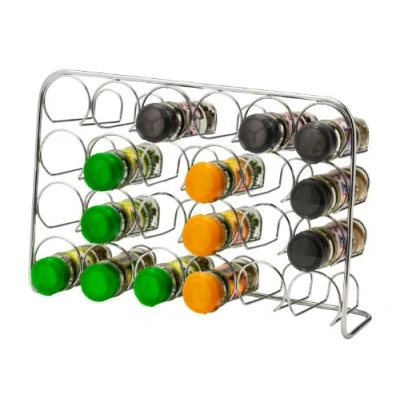 Image of CKB LTD Spice Rack Chrome Storage Stand Kitchen Cooking Organiser Metal Free Standing (24 Jar Capacity)