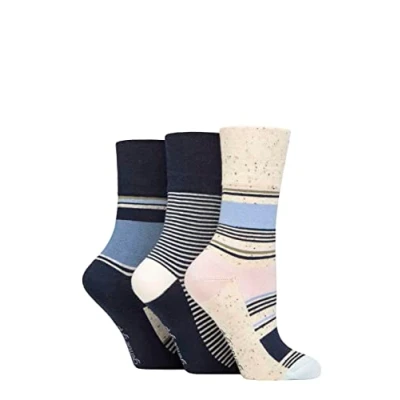 Image of Women&#039;s 3 Pair Gentle Grip Cotton Patterned and Striped Socks Summer Sherbet Stripe 4 8