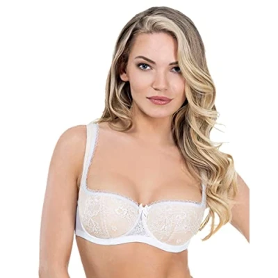 Image of Rosme Lingerie Women&#039;s Balconette Bra with Padded Straps, Collection Eliza, White/Beige, Size 32D