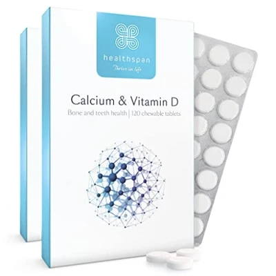 Image of Healthspan Calcium &amp; Vitamin D (240 Chewable Tablets) High Strength Pure Supplement Natural Source of D3 Added K for Bone Health Vanilla Vegetarian