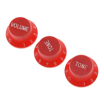 Image of KAISH Set of 3 Red w/White Number ST Strat Style Guitar Knob Volume Tone Knobs