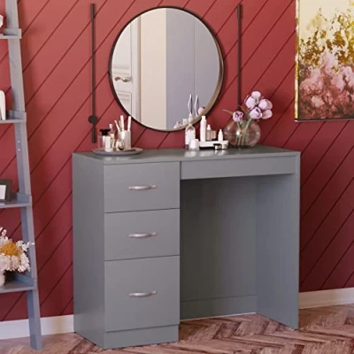 Image of Vida Designs 3 Drawer Dressing Table Makeup Desk Riano Bedroom Furniture (Grey), H 79 x W 93 D 38 cm Aprox
