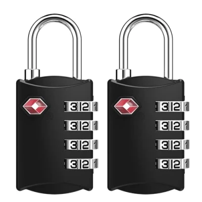 Image of ZHEGE Suitcase Locks, TSA Approved Luggage Small Padlocks for Travel, Zipper Locks Backpack, Bag, Tent, 4 Digit Combination Padlock Gym Lockers (Black, 2Pack)
